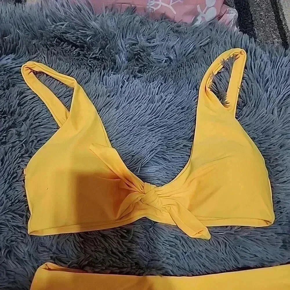 Bright Yellow high rise bikini.  Size Medium